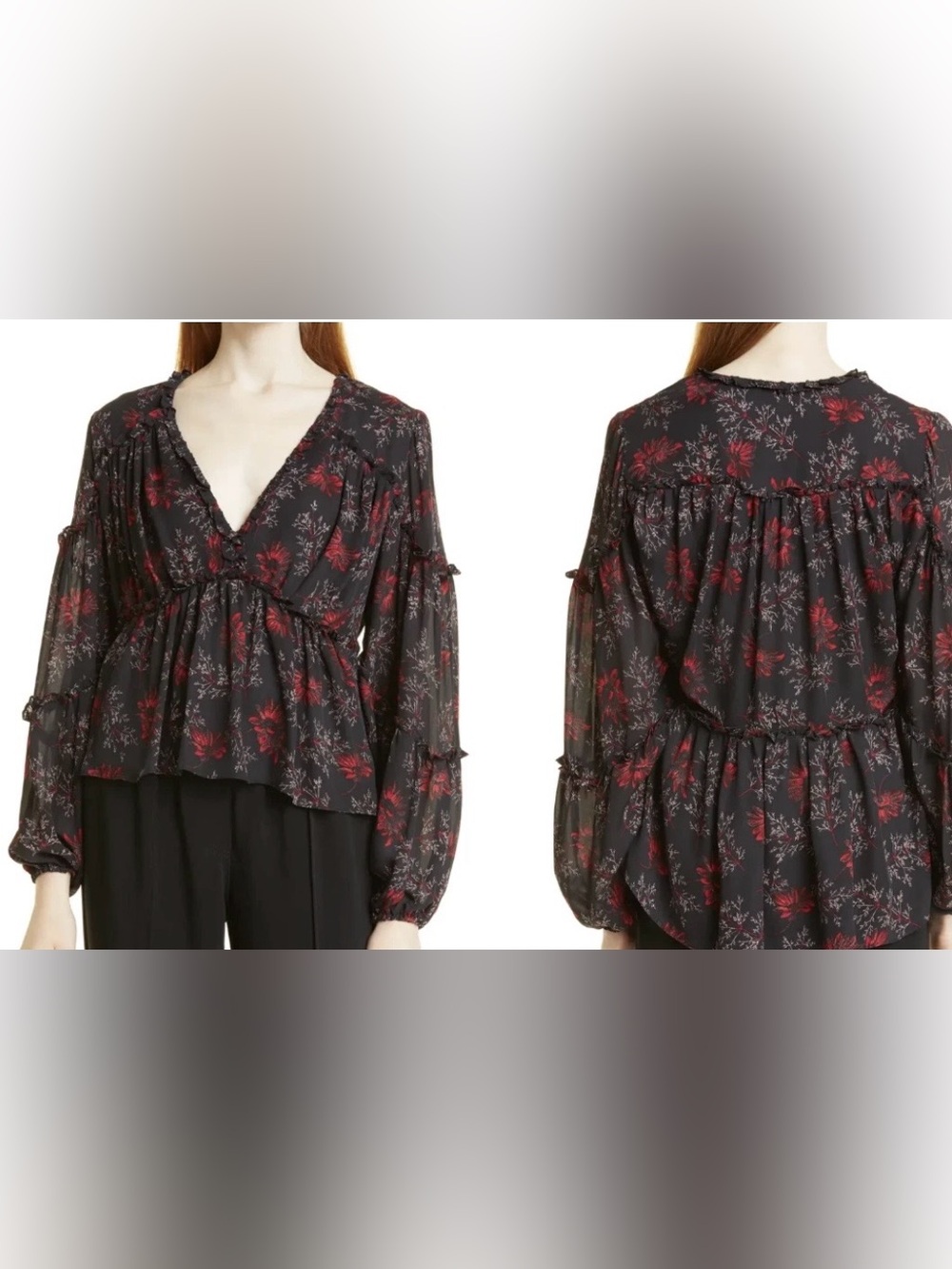 Cinq A Sept  Simmons Black Floral Multi Blouse - Size M